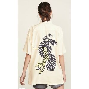 Double Rainbouu Cream‎ Crawler Tiger Hawaiian Button Up Shirt Size XS